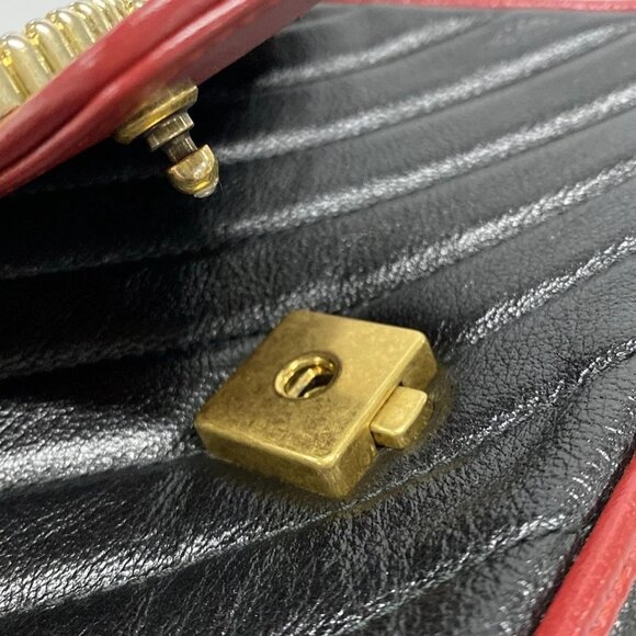 Auth GUCCI GG Marmont / Mini Top Handle Bag 583571 Black Red Leather Handbag - Picture 12 of 16